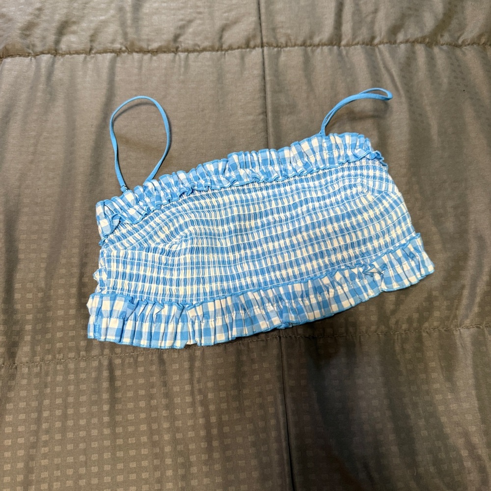 colsie Gingham Woven Bandeau bralette Blue White Size Small